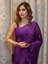 Banarasee Handloom Plain Mashru Silk Saree-Violet