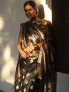 Banarasee Chanderi Zari Buti Salwar Kameez Fabric With Tissue Dupatta-Black