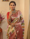 Banarasee Handwoven Tissue Saree With Zari Design & Lace-Multicolor