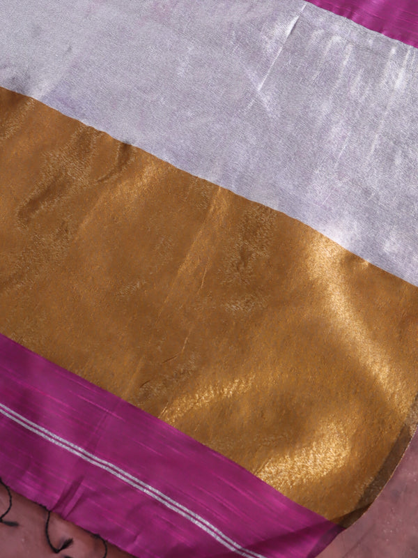 Bhagalpur Handloom Pure Linen Cotton Metallic Pallu Saree-Magenta