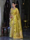 Banarasee Handloom Tissue Saree With Buti Design Contrast Border & Lace-Yellow