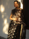 Banarasee Chanderi Zari Buti Salwar Kameez Fabric With Tissue Dupatta-Black
