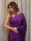 Banarasee Handloom Plain Mashru Silk Saree-Violet