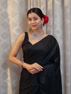 Banarasee Handloom Plain Mashru Silk Saree-Black