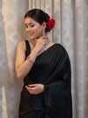 Banarasee Handloom Plain Mashru Silk Saree-Black