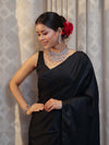 Banarasee Handloom Plain Mashru Silk Saree-Black