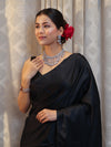 Banarasee Handloom Plain Mashru Silk Saree-Black