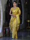 Banarasee Handloom Tissue Saree With Buti Design Contrast Border & Lace-Yellow