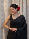 Banarasee Handloom Plain Mashru Silk Saree-Black