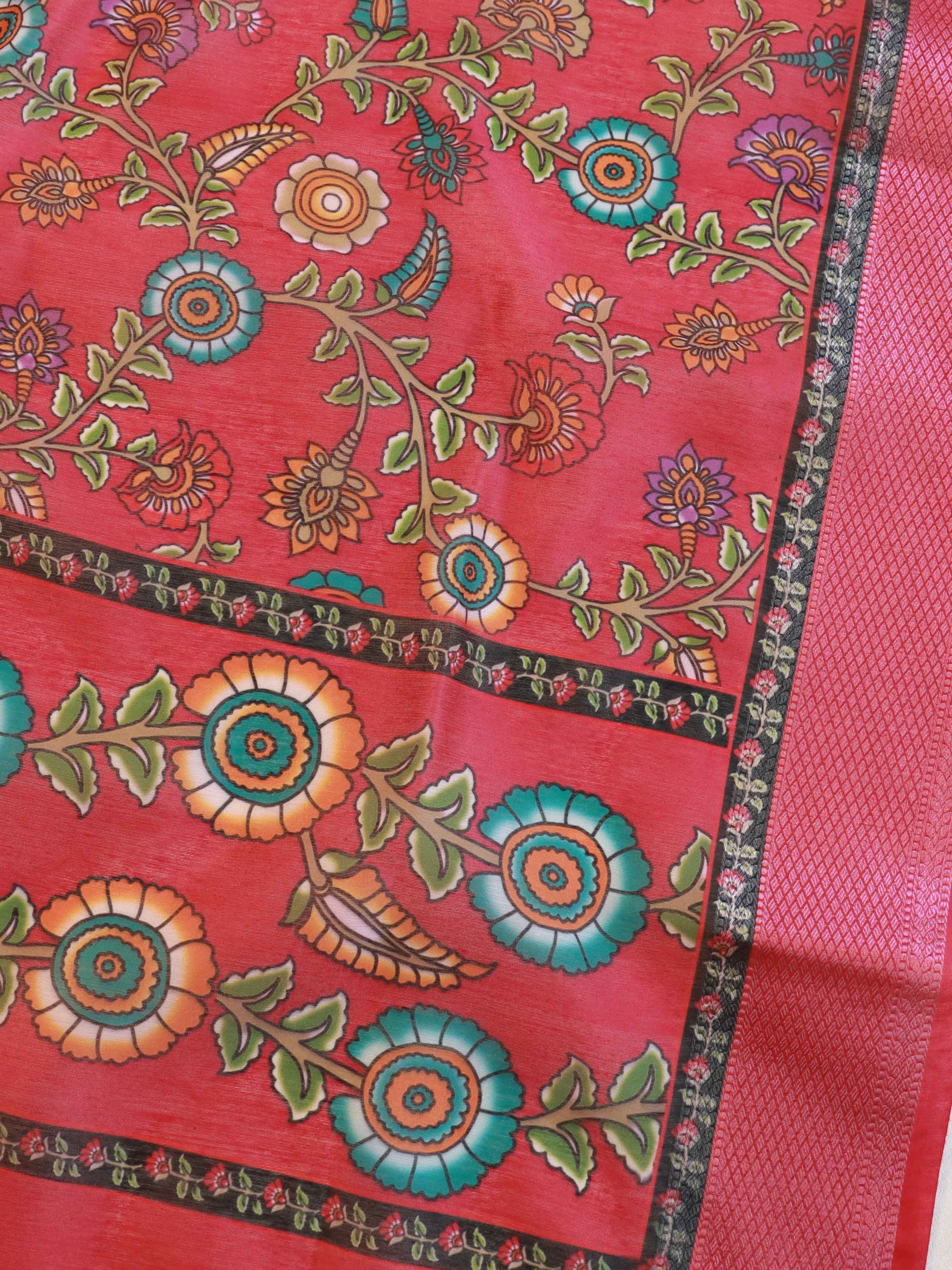 Banarasee Chanderi Cotton Kameez Zari Buti Fabric With Digital Print Dupatta-Pink