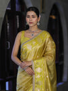 Banarasee Handloom Tissue Saree With Buti Design Contrast Border & Lace-Yellow