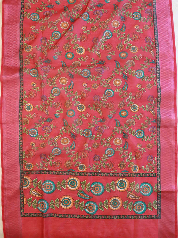 Banarasee Chanderi Cotton Kameez Zari Buti Fabric With Digital Print Dupatta-Pink