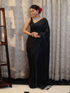 Banarasee Handloom Plain Mashru Silk Saree-Black