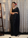 Banarasee Handloom Plain Mashru Silk Saree-Black