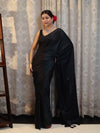 Banarasee Handloom Plain Mashru Silk Saree-Black