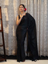 Banarasee Handloom Plain Mashru Silk Saree-Black