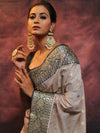 Banarasee Cotton Silk Mix Banswada Sari With Zari Buta & Contrast Border-Grey & Black