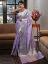 Banarasee Handwoven Semi Silk Saree With Silver Zari Buta Design-Lavender