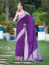 Banarasee Handwoven Chiffon Saree With Polka Dots Design & Border-Violet