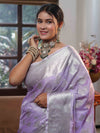 Banarasee Handwoven Semi Silk Saree With Silver Zari Buta Design-Lavender