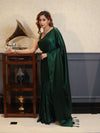 Banarasee Handloom Plain Mashru Silk Saree-Deep Green