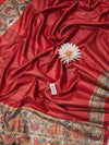 Bhagalpur Handloom Pure Tussar Silk Saree With Hand Block Painted Madhubani Design-Red