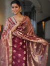 Banarasee Chanderi Zari Buti Salwar Kameez Fabric With Tissue Dupatta-Magenta