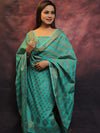 Banarasee Soft Cotton Ghichha Work Salwar Kameez Fabric With Dupatta-Green