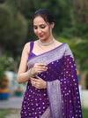 Banarasee Handwoven Chiffon Saree With Polka Dots Design & Border-Violet