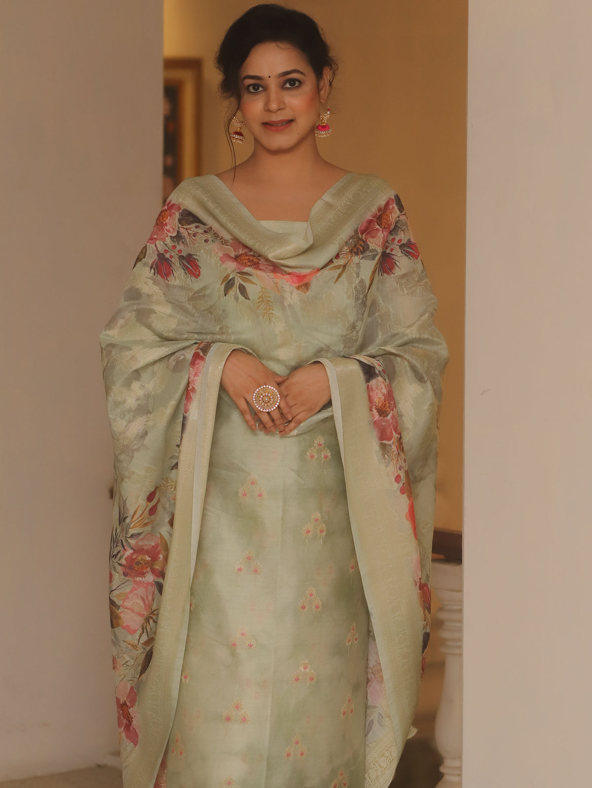 Exclusive Beige Maheshwari Silk Salwar Kameez Dress Material MB21 main image 1