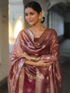 Banarasee Chanderi Zari Buti Salwar Kameez Fabric With Tissue Dupatta-Magenta
