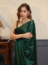 Banarasee Handloom Plain Mashru Silk Saree-Deep Green