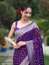 Banarasee Handwoven Chiffon Saree With Polka Dots Design & Border-Violet