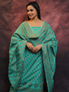 Banarasee Soft Cotton Ghichha Work Salwar Kameez Fabric With Dupatta-Green