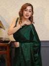 Banarasee Handloom Plain Mashru Silk Saree-Deep Green