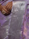 Banarasee Handwoven Semi Silk Saree With Silver Zari Buta Design-Lavender
