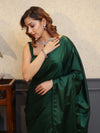 Banarasee Handloom Plain Mashru Silk Saree-Deep Green