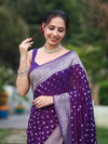 Banarasee Handwoven Chiffon Saree With Polka Dots Design & Border-Violet