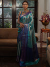 Banarasee Handwoven Tissue Saree With Silver Zari Design Broad Border & Lace-Blue (Dual Shade)