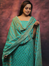 Banarasee Soft Cotton Ghichha Work Salwar Kameez Fabric With Dupatta-Green