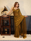 Banarasee Handwoven Semi Chiffon Saree With Buta Work-Gold