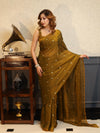 Banarasee Handwoven Semi Chiffon Saree With Buta Work-Gold