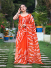 Banarasee Handloom Organza Saree With Resham Zari Work & Scallop Border-Orange