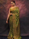 Banarasee Pure Handloom Muga Silk Saree With Resham & Zari Weaving-Green