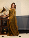 Banarasee Handwoven Semi Chiffon Saree With Buta Work-Gold