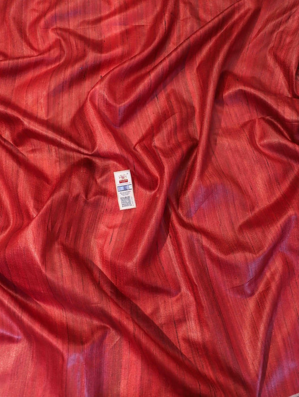 Bhagalpur Handloom Pure Tussar Silk Saree With Hand Block Painted Madhubani Design-Red