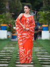 Banarasee Handloom Organza Saree With Resham Zari Work & Scallop Border-Orange