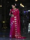 Banarasee Handloom Semi Silk Saree With Sona Rupa Zari Buti Design & Border-Deep Pink