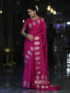 Banarasee Handloom Semi Silk Saree With Sona Rupa Zari Buti Design & Border-Deep Pink