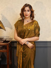 Banarasee Handwoven Semi Chiffon Saree With Buta Work-Gold